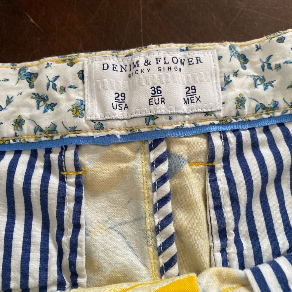 Vibrant Yellow and Blue Flat Front Tropical Shorts - Picture 4 of 4